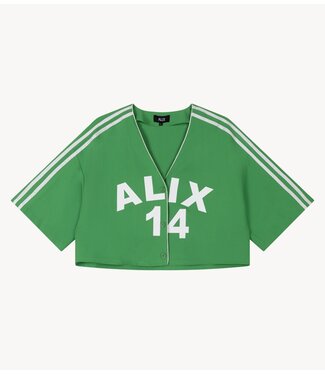 Alix The Label Shirt ladies woven cropped baseball shirt BRIGHT GREEN
