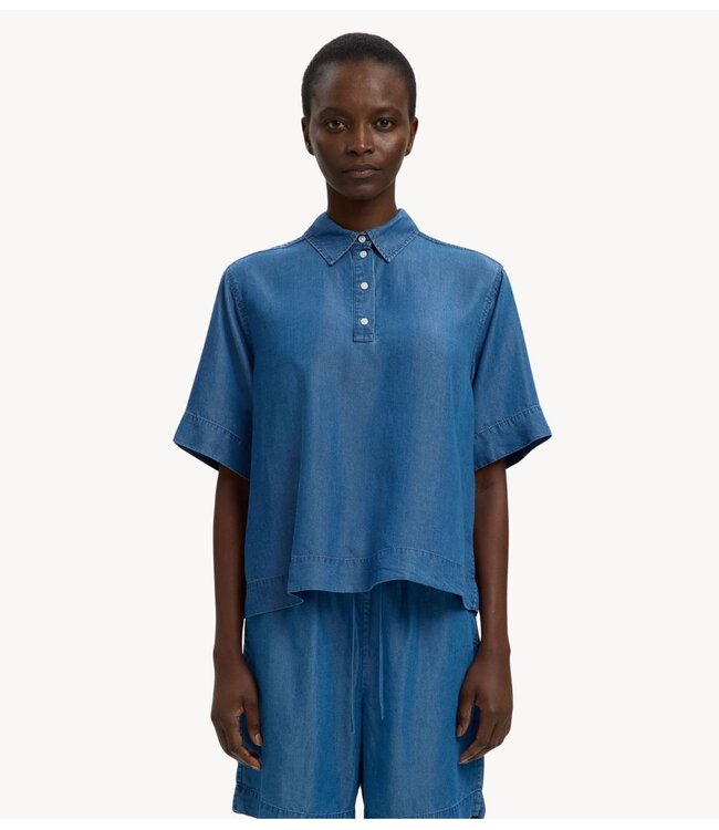 Selected Top  SLFJANNA 2/4 POLO SHIRT medium blue denim