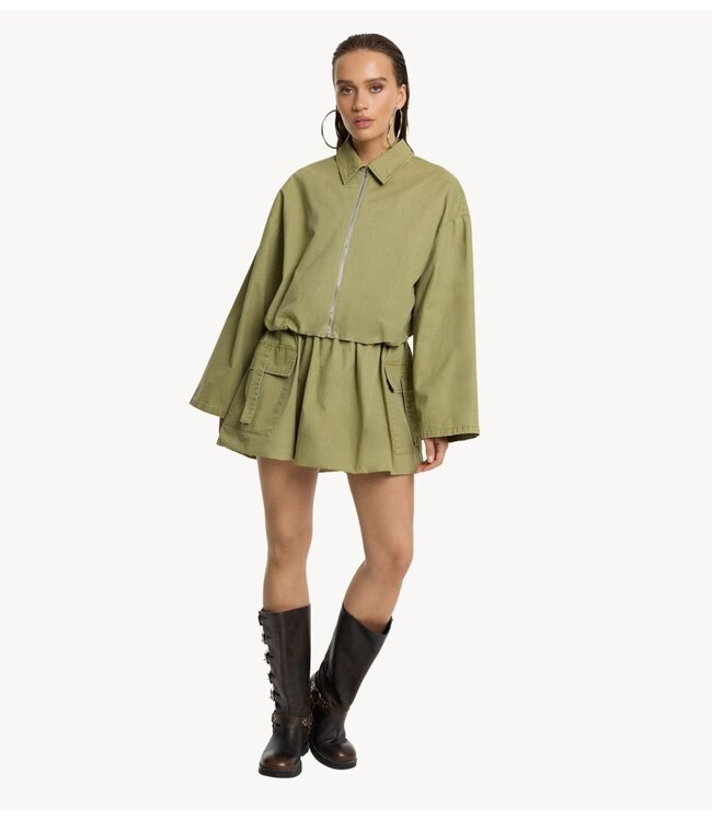 Refined Department Jack ladies woven cropped balloon jacket ALEY army