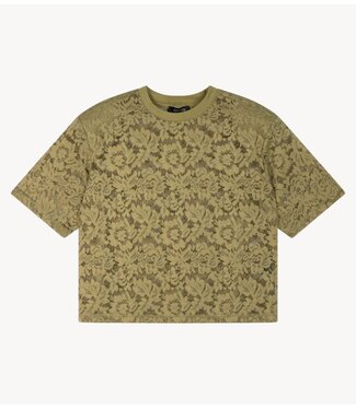 Refined Department Top ladies knitted cropped lace t-shirt ANGIE army