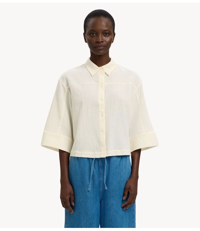 Selected Blouse SLFFINNIE RELAXED 3/4 SUN SHIRT B Egret