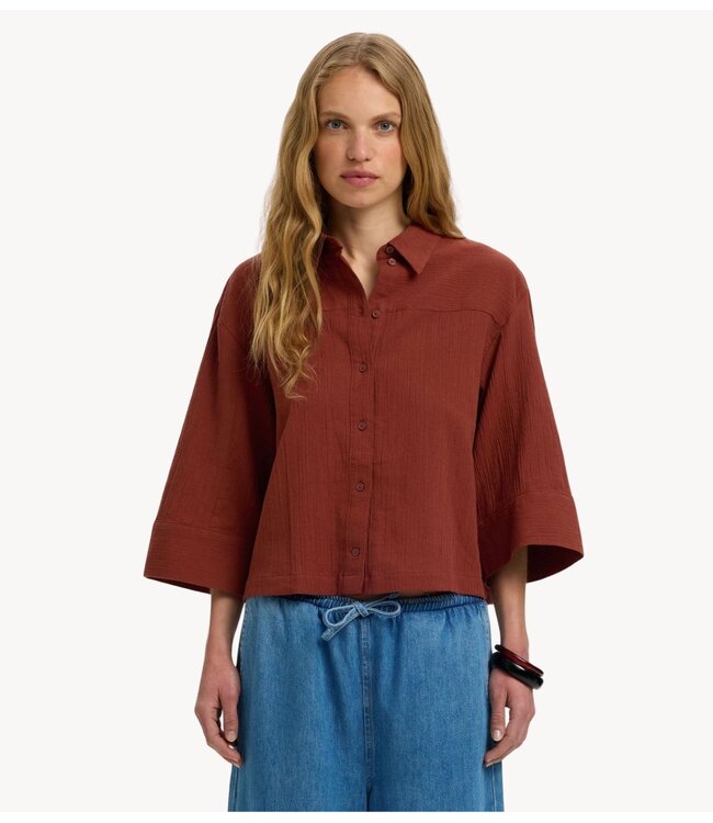 Selected Blouse SLFFINNIE RELAXED 3/4 SUN SHIRT B Cherry Mahogany