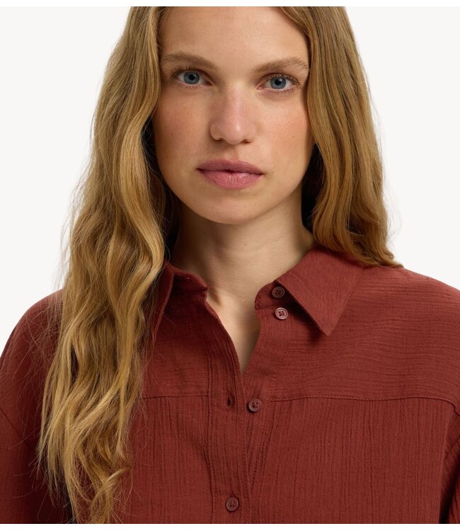 Selected Blouse SLFFINNIE RELAXED 3/4 SUN SHIRT B Cherry Mahogany