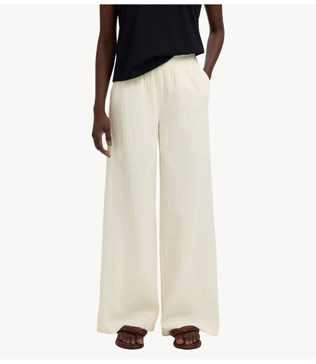 Selected Broek SLFFINNIE MW WIDE SUN PANT B Egret
