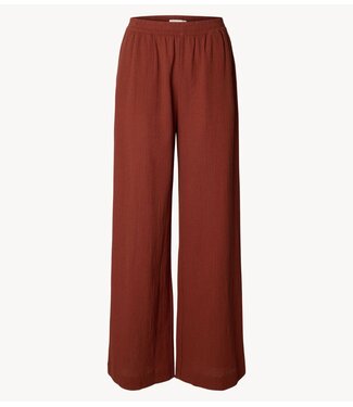 Selected Broek SLFFINNIE MW WIDE SUN PANT B Cherry Mahogany