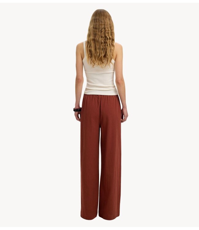Selected Broek SLFFINNIE MW WIDE SUN PANT B Cherry Mahogany