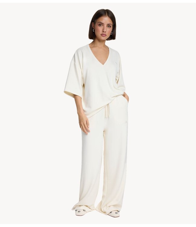 Alix The Label Broek ladies knitted scuba wide leg pants CREAM