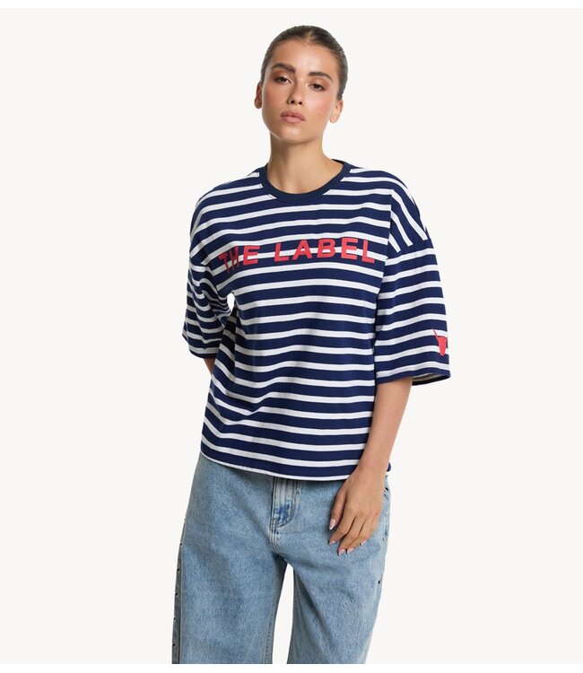 Alix The Label T-shirt ladies knitted Y/D stripe t-shirt NAVY