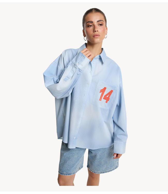 Alix The Label Blouse ladies woven faded stripe blouse SOFT BLUE