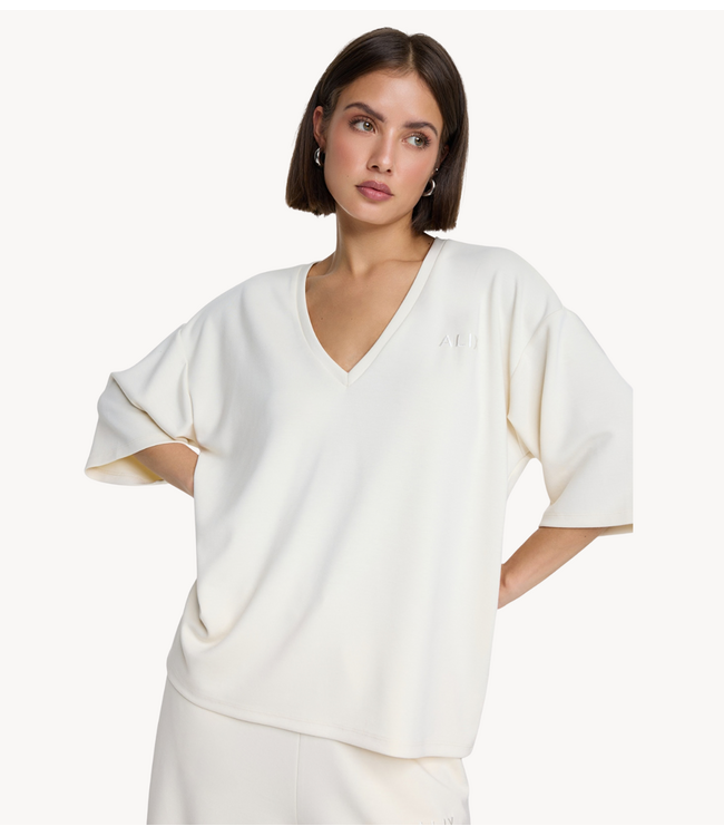 Alix The Label Top ladies knitted scuba V-neck top CREAM