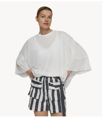 10DAYS Top mesh balloon tee ecru