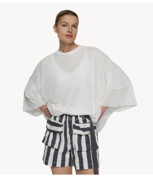 10DAYS Top mesh balloon tee ecru