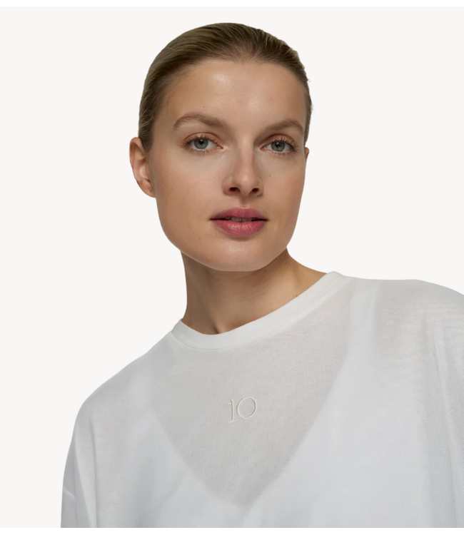 10DAYS Top mesh balloon tee ecru