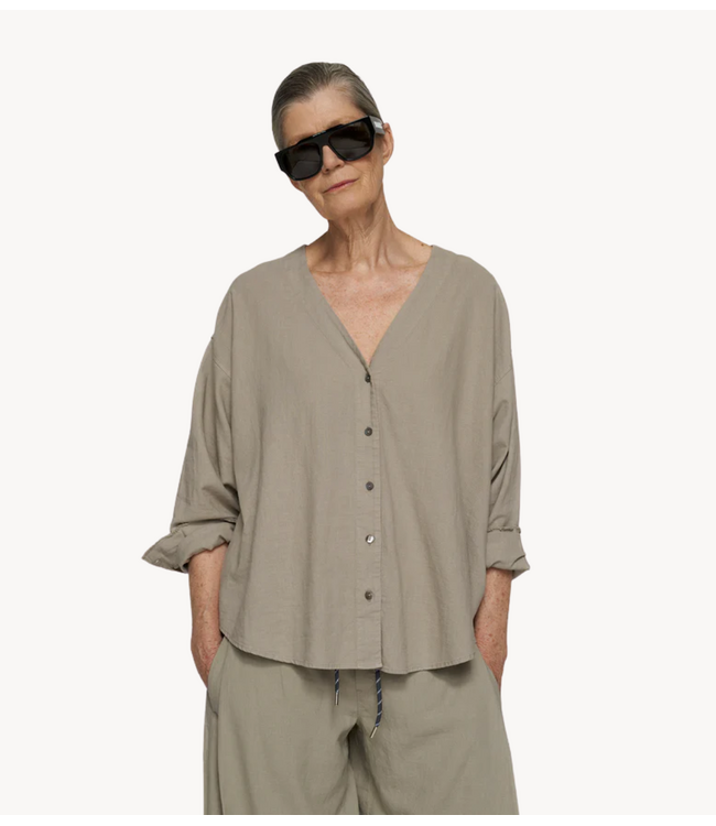10DAYS Blouse cotton linen blouse fog