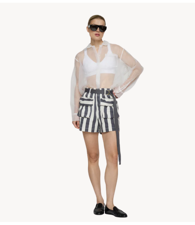 10DAYS Broek utitlity shorts stripes ecru/steel blue