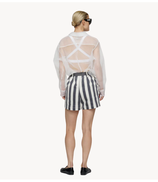 10DAYS Broek utitlity shorts stripes ecru/steel blue