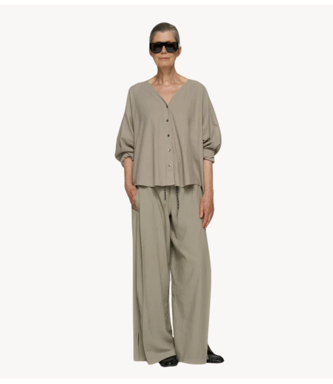 10DAYS Broek cotton linen pants slit fog
