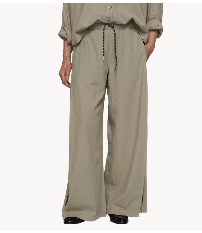 10DAYS Broek cotton linen pants slit fog