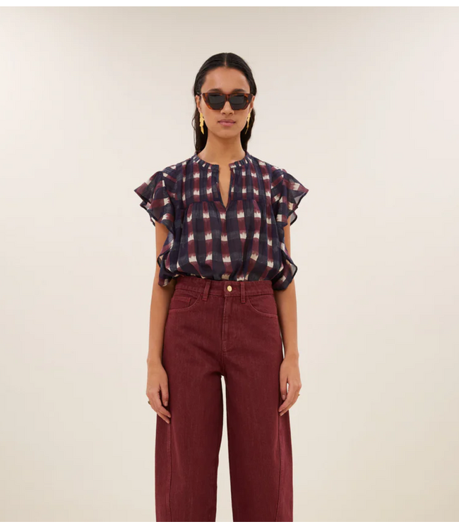 BY-BAR Blouse Danee ikat blouse wine ikat print
