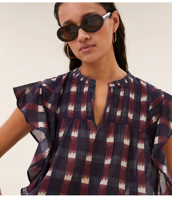 BY-BAR Blouse Danee ikat blouse wine ikat print