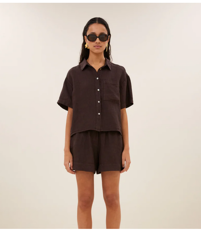 BY-BAR Blouse mara linen blouse espresso