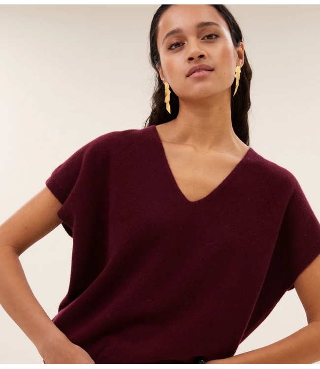 BY-BAR Trui sil v-neck pullover wine