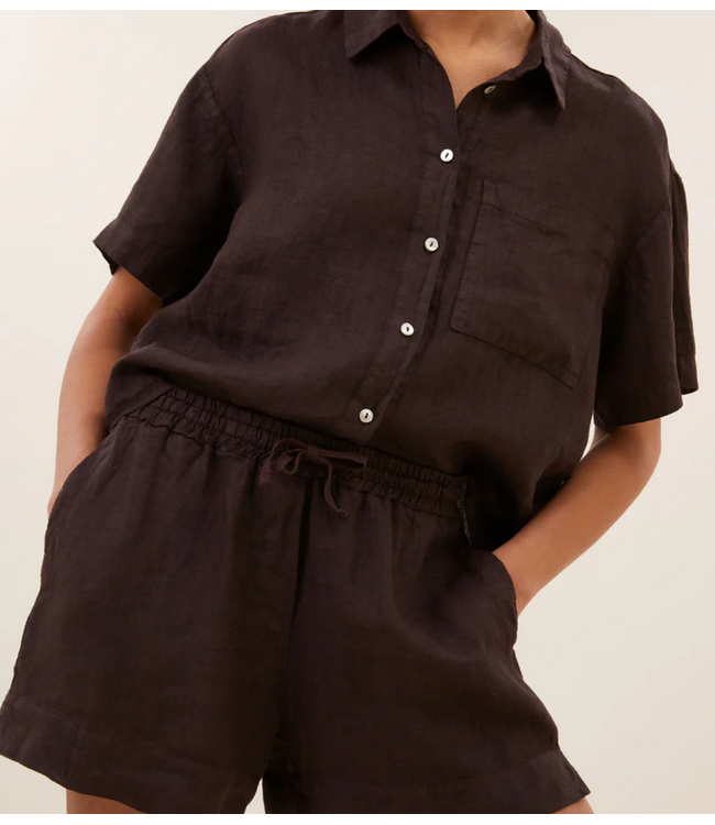 BY-BAR Broek lio linen shorts espresso