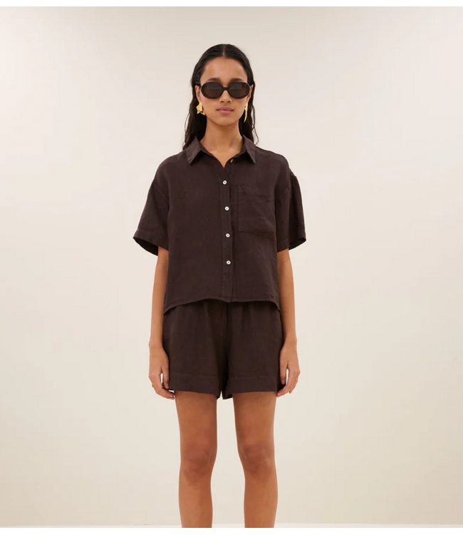 BY-BAR Broek lio linen shorts espresso