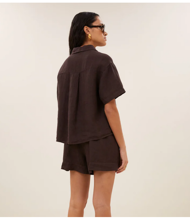 BY-BAR Broek lio linen shorts espresso