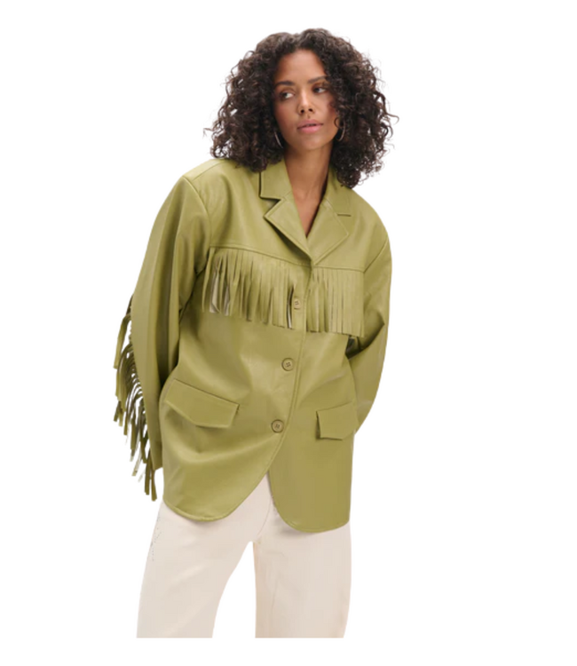 Refined Department Jack ladies woven oversized pu fringe jacket TORI MATCHA