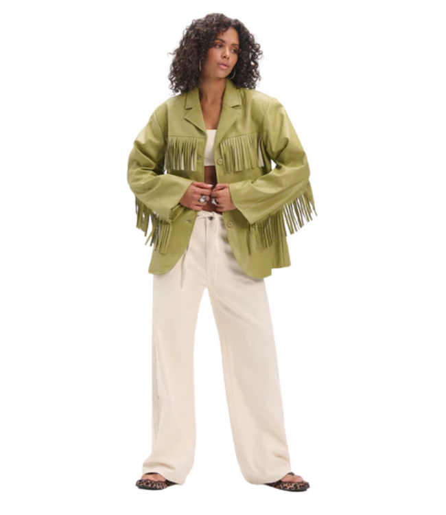 Refined Department Jack ladies woven oversized pu fringe jacket TORI MATCHA
