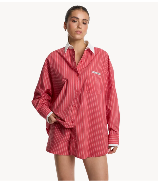 Alix The Label Blouse ladies woven oversized striped blouse ORANGE RED