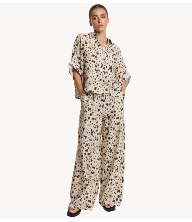 Alix The Label Broek ladies woven animal wide leg pants ANIMAL