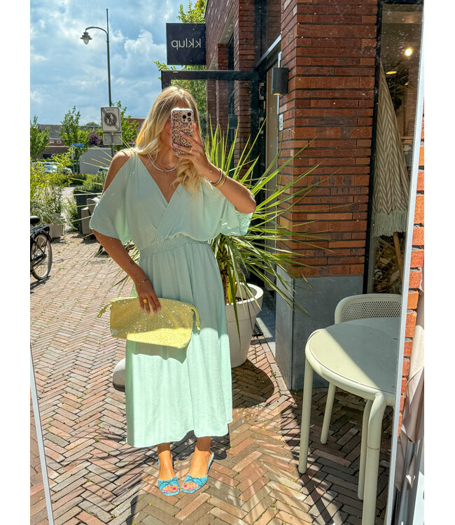 GUUS Jurk bare shoulder dress aqua marine
