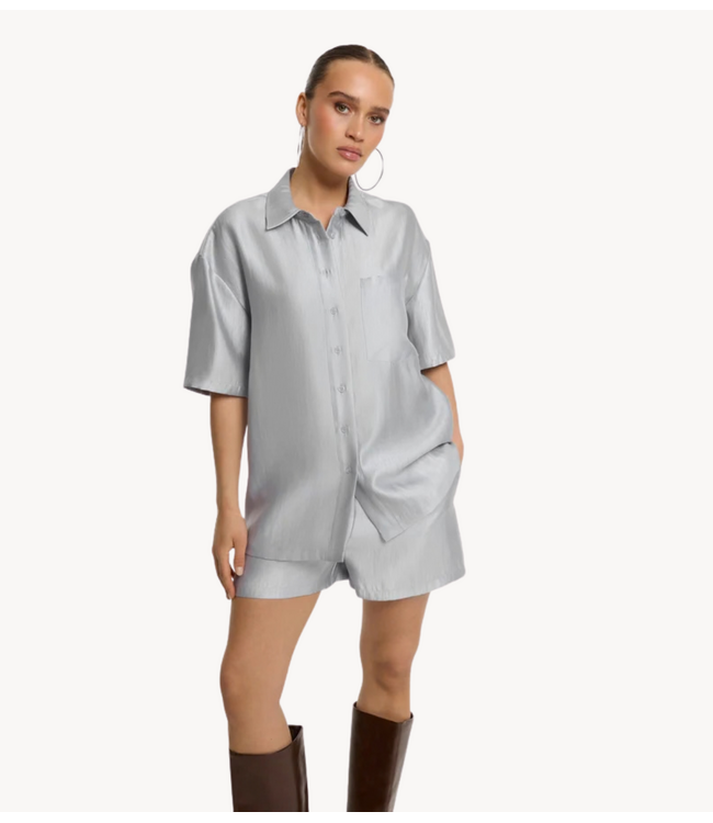 Refined Department Blouse ladies woven oversized short sleeve blouse ALANA silver