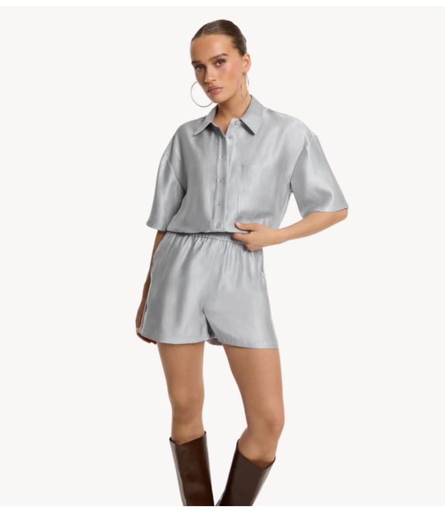 Refined Department Blouse ladies woven oversized short sleeve blouse ALANA silver