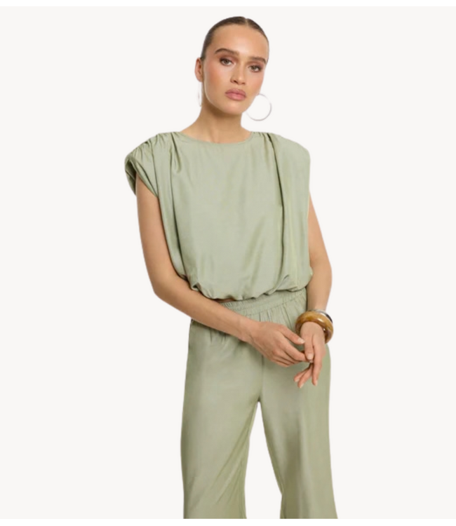 Refined Department Blouse ladies woven flowy cropped blouse LIV army