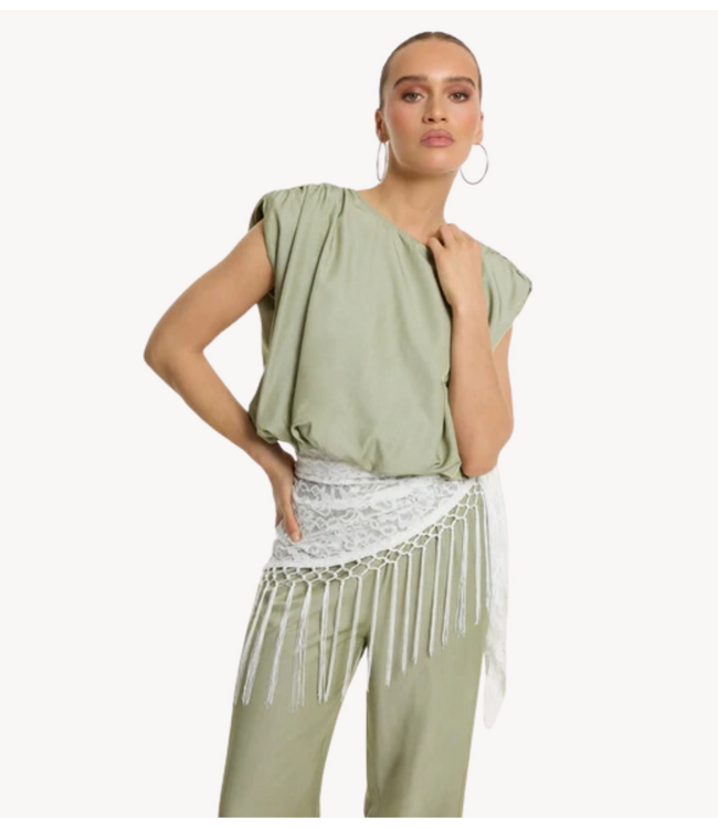 Refined Department Blouse ladies woven flowy cropped blouse LIV army