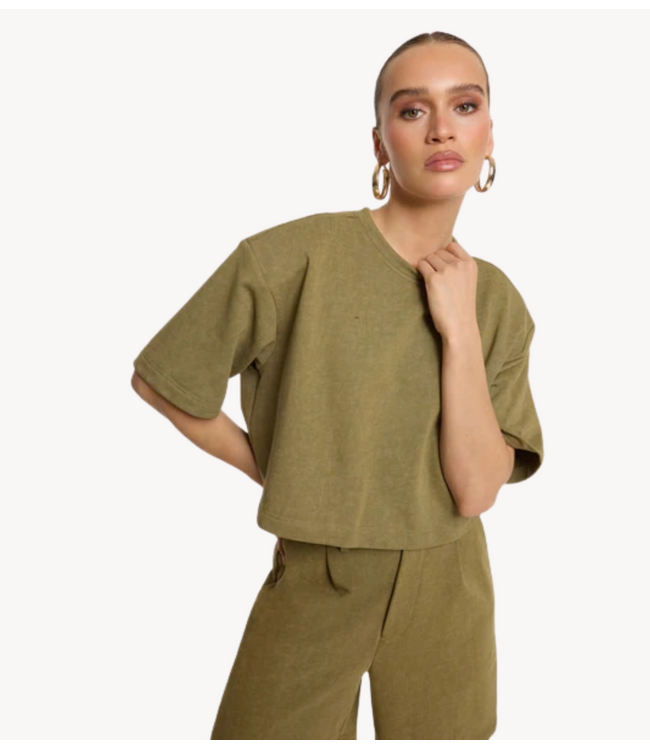 Refined Department Top ladies knitted oversized cropped shirt ANGIE army