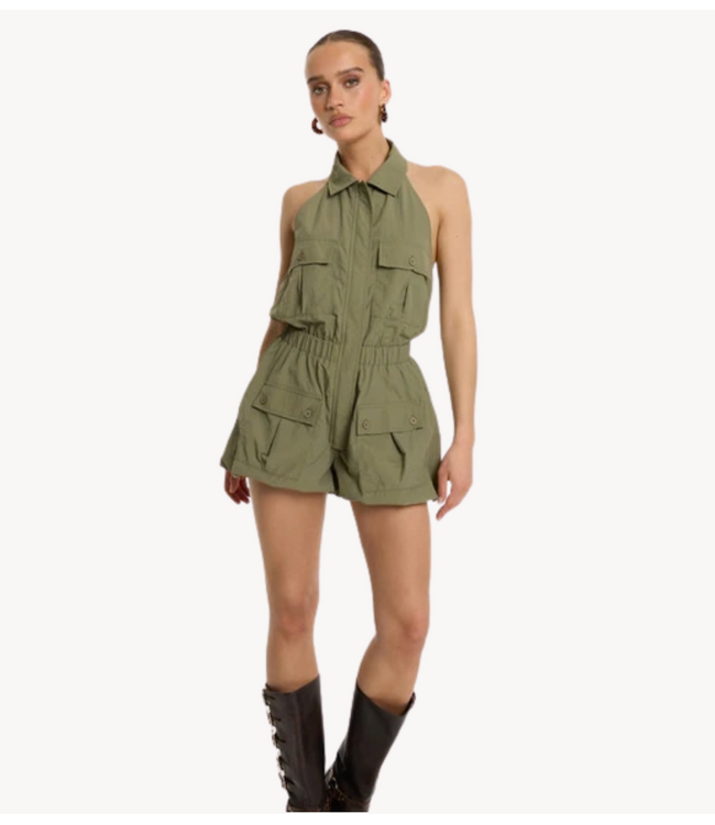 Refined Department Jumpsuit ladies woven short halter jumpsuit REMI army