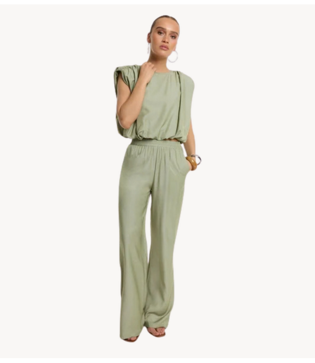 Refined Department Broek ladies woven flowy wide leg pants NOVA army