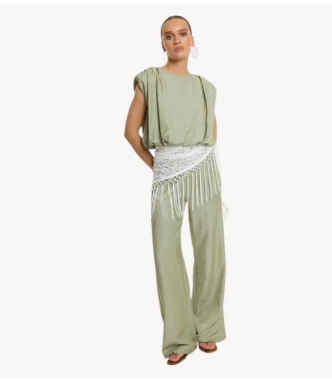 Refined Department Broek ladies woven flowy wide leg pants NOVA army
