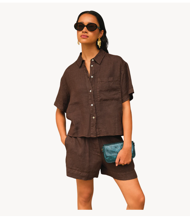 BY-BAR Broek lio linen shorts espresso