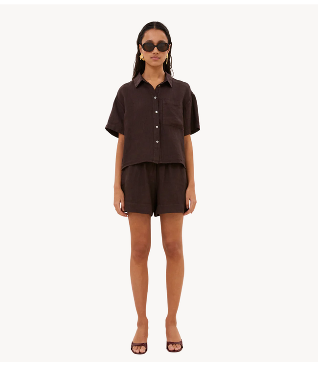 BY-BAR Broek lio linen shorts espresso
