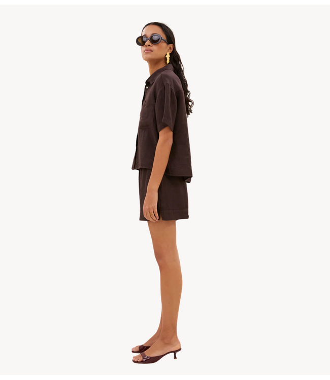 BY-BAR Broek lio linen shorts espresso
