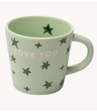 Vondels Mok Ceramic espresso cup stars LOVE YOU light green 80m