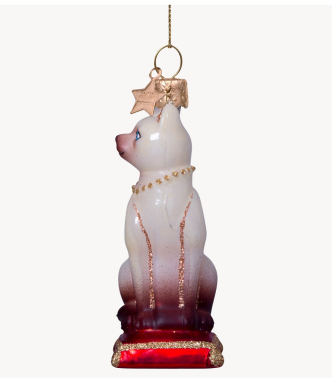 Vondels Ornament glass siamese cat w/red cushion