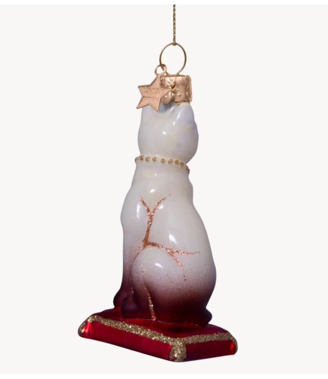 Vondels Ornament glass siamese cat w/red cushion