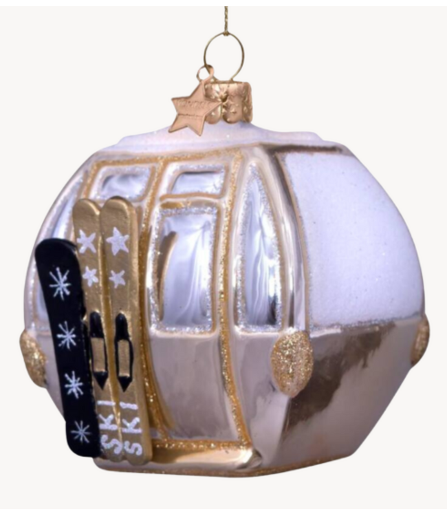 Vondels Ornament glass beige ski  gondela H8cm