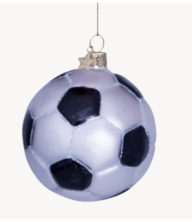 Vondels Ornament glass white/black glitter football H7cm